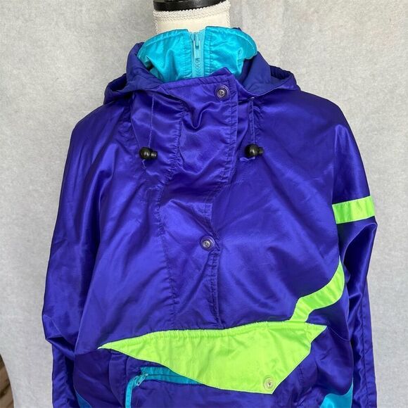 Vintage Obermeyer Women's Blue and Purple Windbreaker Jacket Size 8 80s Sports - Picture 7 of 11